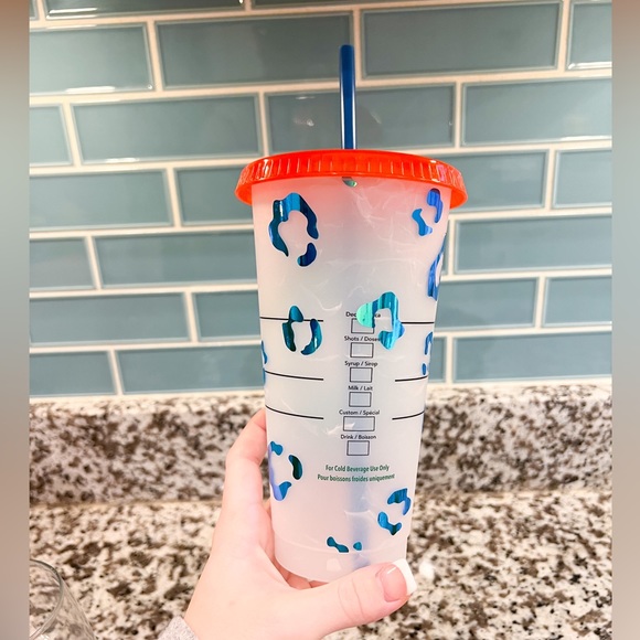 Starbucks Cold Cup Mom Fuel Leopard Print Blue and Orange NEW - Picture 4 of 5